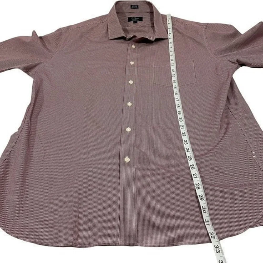 Thompson Shirtings by J. Crew Wrinkle Free Maroon White Check Plaid‎ Shirt XL